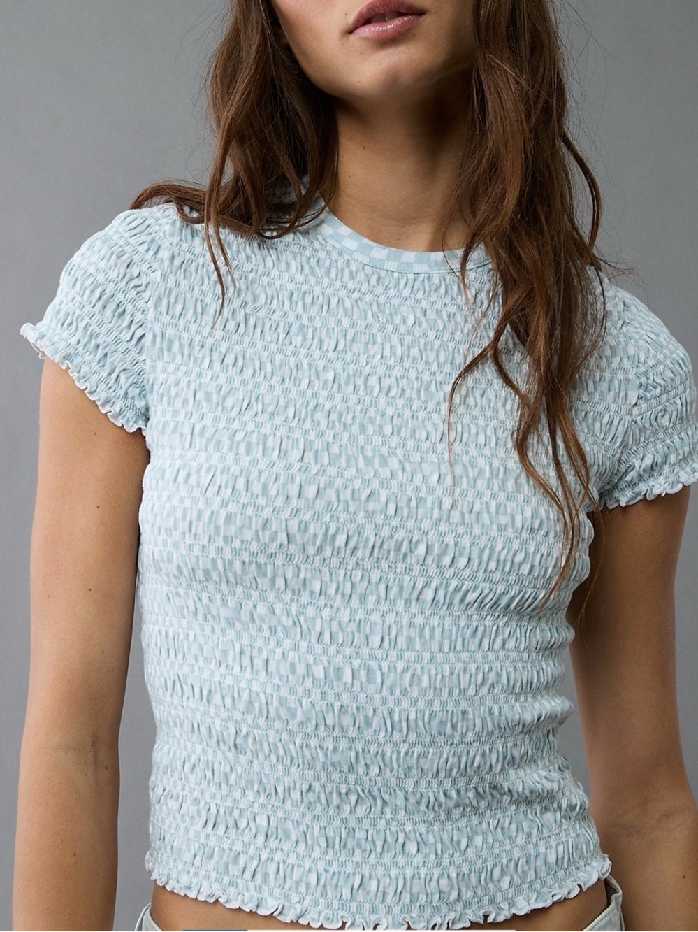American Eagle Outfitters White Smocked Short Sleeve Tee